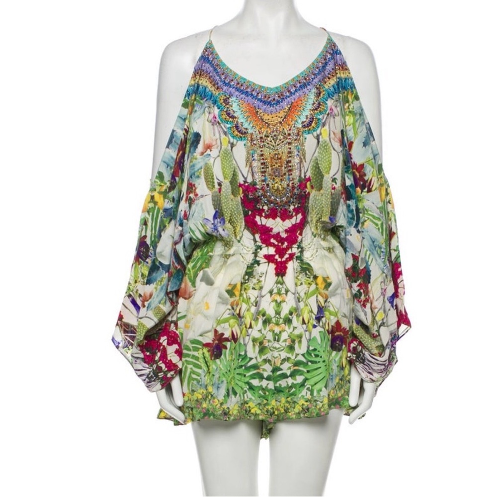 Tropical Floral Cold-Shoulder romper